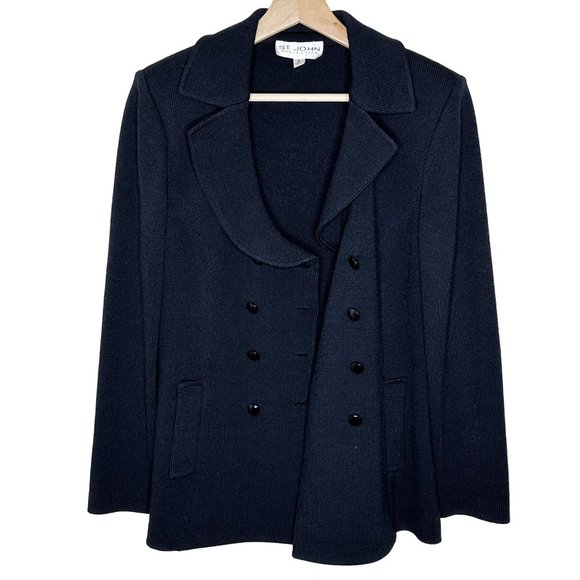 St. John Collection Santana Knit Women's 8 Black Jacket Vintage Four Button - Picture 1 of 16